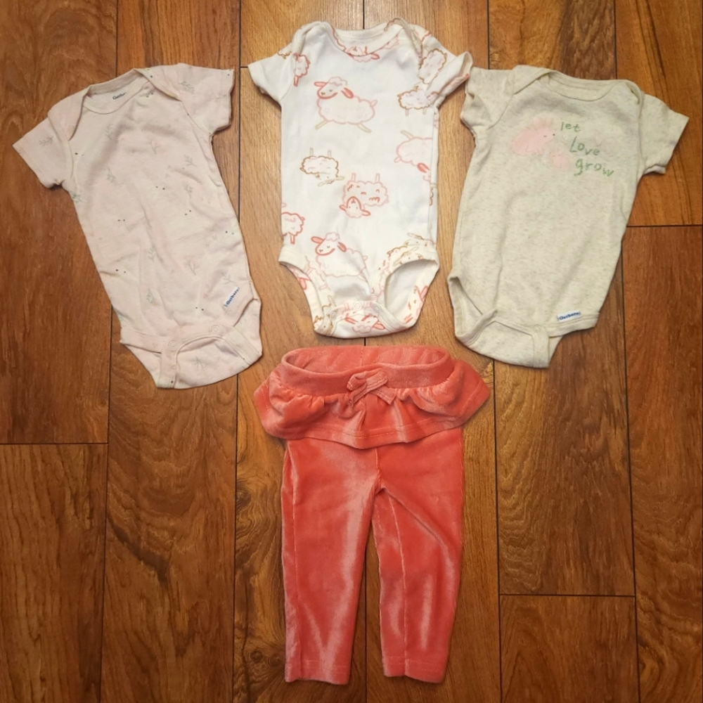 Carters and Gerber Onesies with pair of Pants